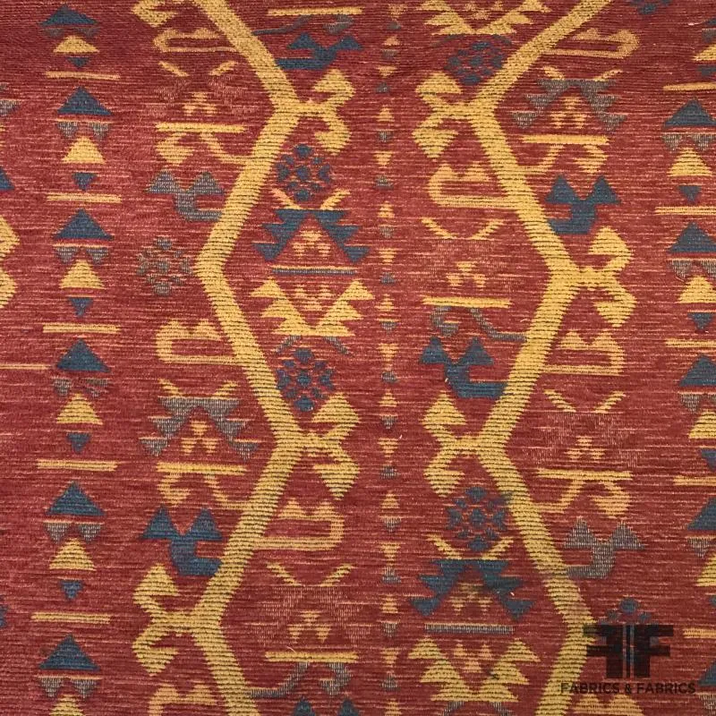 Chenille Home Decorative Jacquard - Red / Yellow / Blue