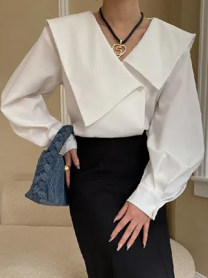 Chicmy-Urban Loose Long Sleeves Solid Color V-Neck Blouses&Shirts Tops