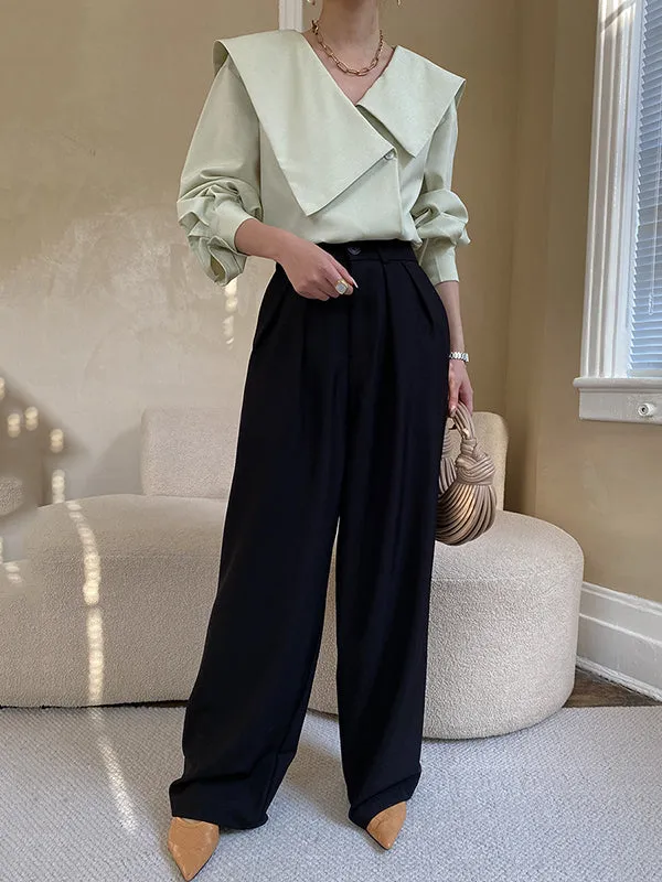 Chicmy-Urban Loose Long Sleeves Solid Color V-Neck Blouses&Shirts Tops