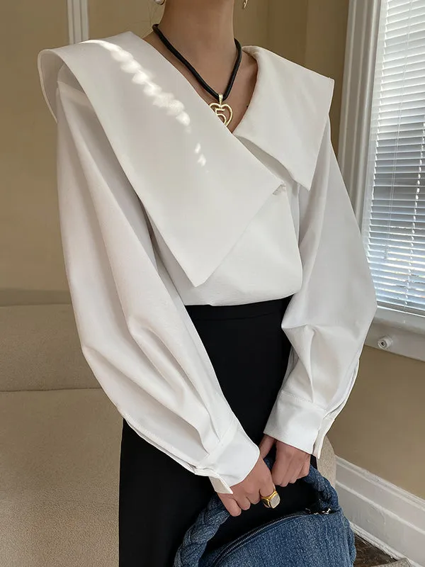 Chicmy-Urban Loose Long Sleeves Solid Color V-Neck Blouses&Shirts Tops