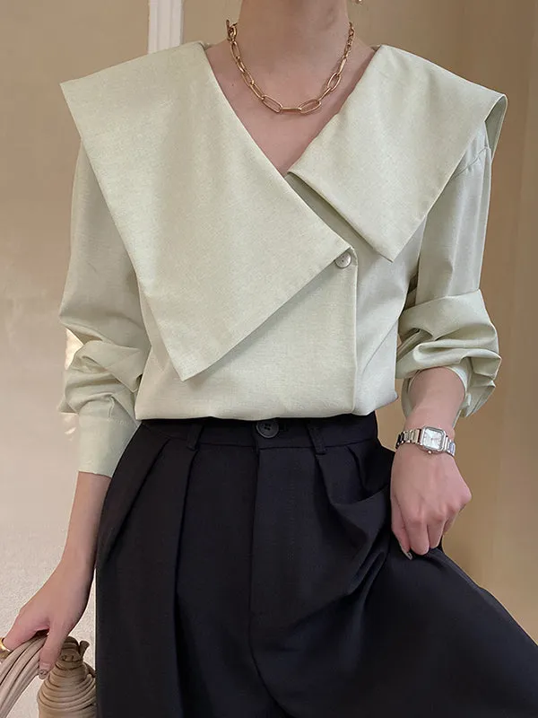 Chicmy-Urban Loose Long Sleeves Solid Color V-Neck Blouses&Shirts Tops
