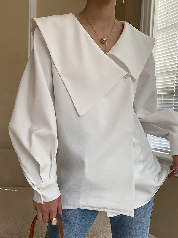 Chicmy-Urban Loose Long Sleeves Solid Color V-Neck Blouses&Shirts Tops