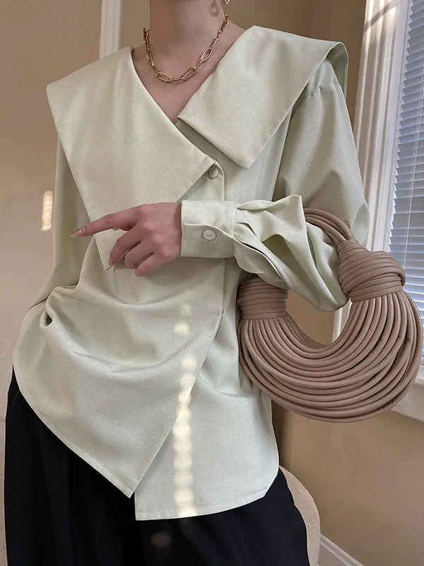 Chicmy-Urban Loose Long Sleeves Solid Color V-Neck Blouses&Shirts Tops