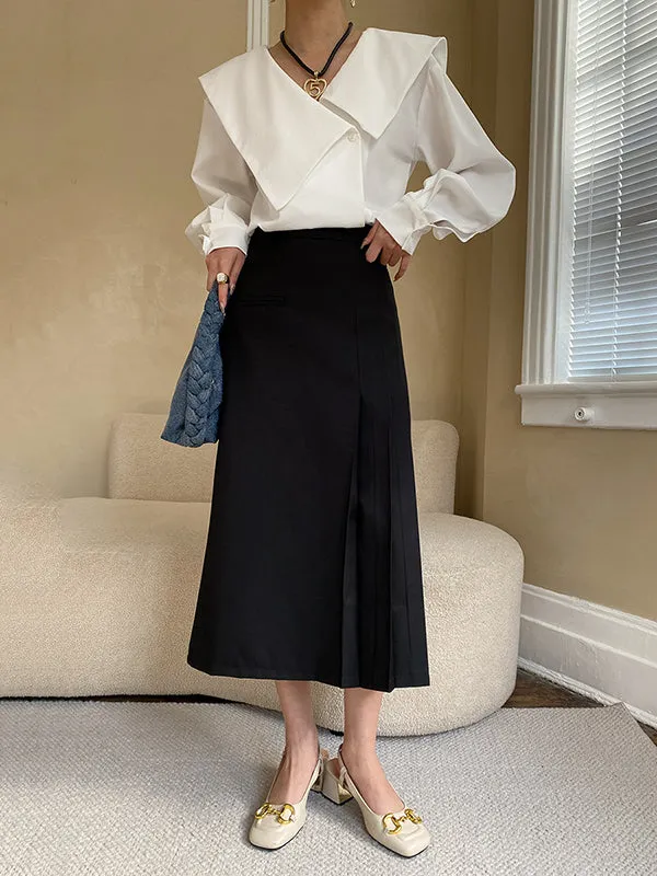 Chicmy-Urban Loose Long Sleeves Solid Color V-Neck Blouses&Shirts Tops