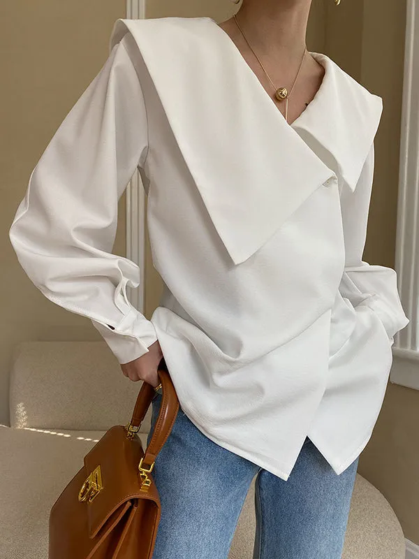 Chicmy-Urban Loose Long Sleeves Solid Color V-Neck Blouses&Shirts Tops