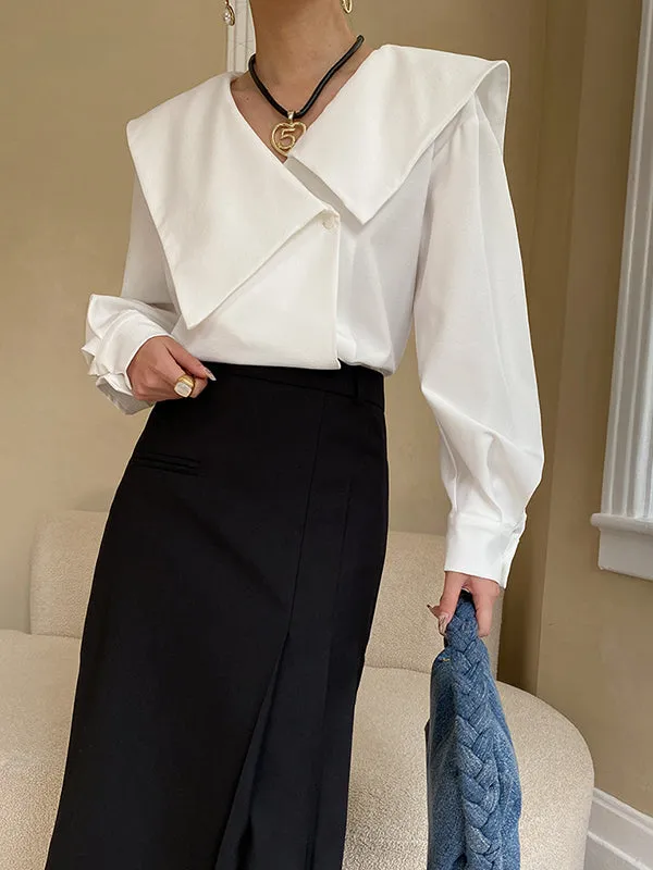 Chicmy-Urban Loose Long Sleeves Solid Color V-Neck Blouses&Shirts Tops