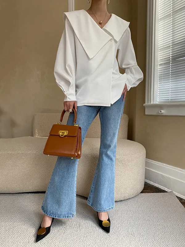 Chicmy-Urban Loose Long Sleeves Solid Color V-Neck Blouses&Shirts Tops