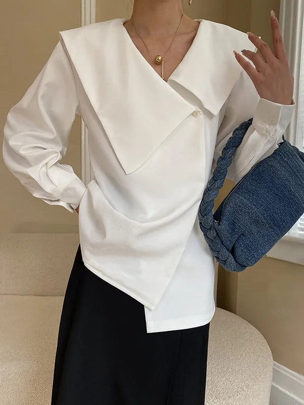 Chicmy-Urban Loose Long Sleeves Solid Color V-Neck Blouses&Shirts Tops