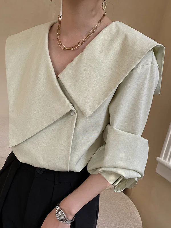 Chicmy-Urban Loose Long Sleeves Solid Color V-Neck Blouses&Shirts Tops