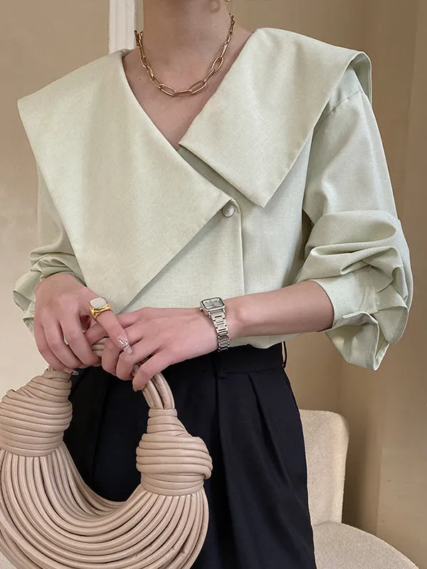 Chicmy-Urban Loose Long Sleeves Solid Color V-Neck Blouses&Shirts Tops