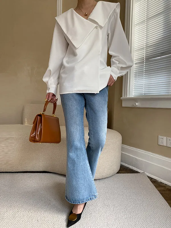 Chicmy-Urban Loose Long Sleeves Solid Color V-Neck Blouses&Shirts Tops