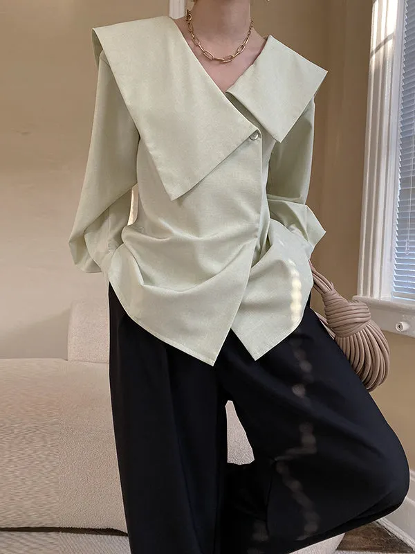 Chicmy-Urban Loose Long Sleeves Solid Color V-Neck Blouses&Shirts Tops