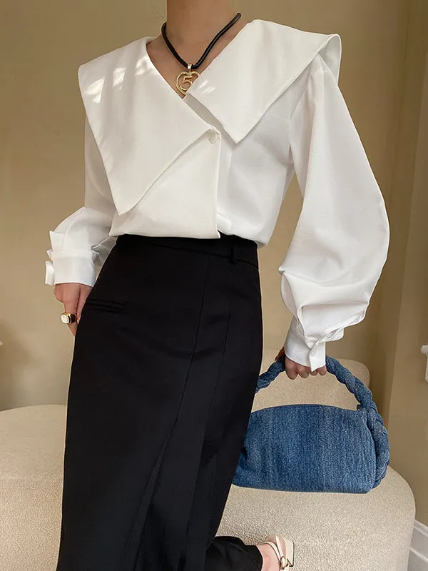 Chicmy-Urban Loose Long Sleeves Solid Color V-Neck Blouses&Shirts Tops