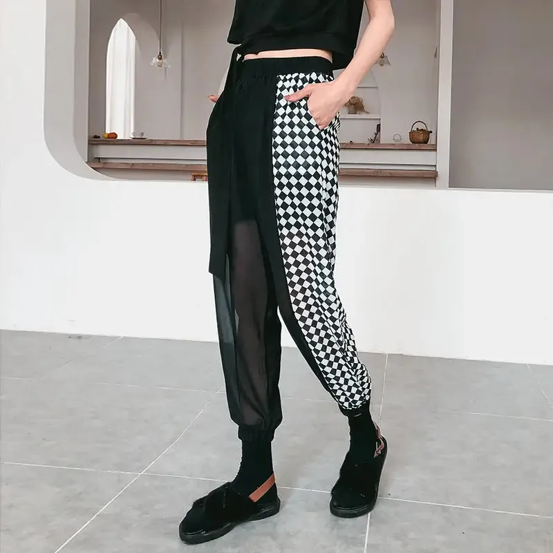 Half Black And Color Breathable Ankle-Tied Pants