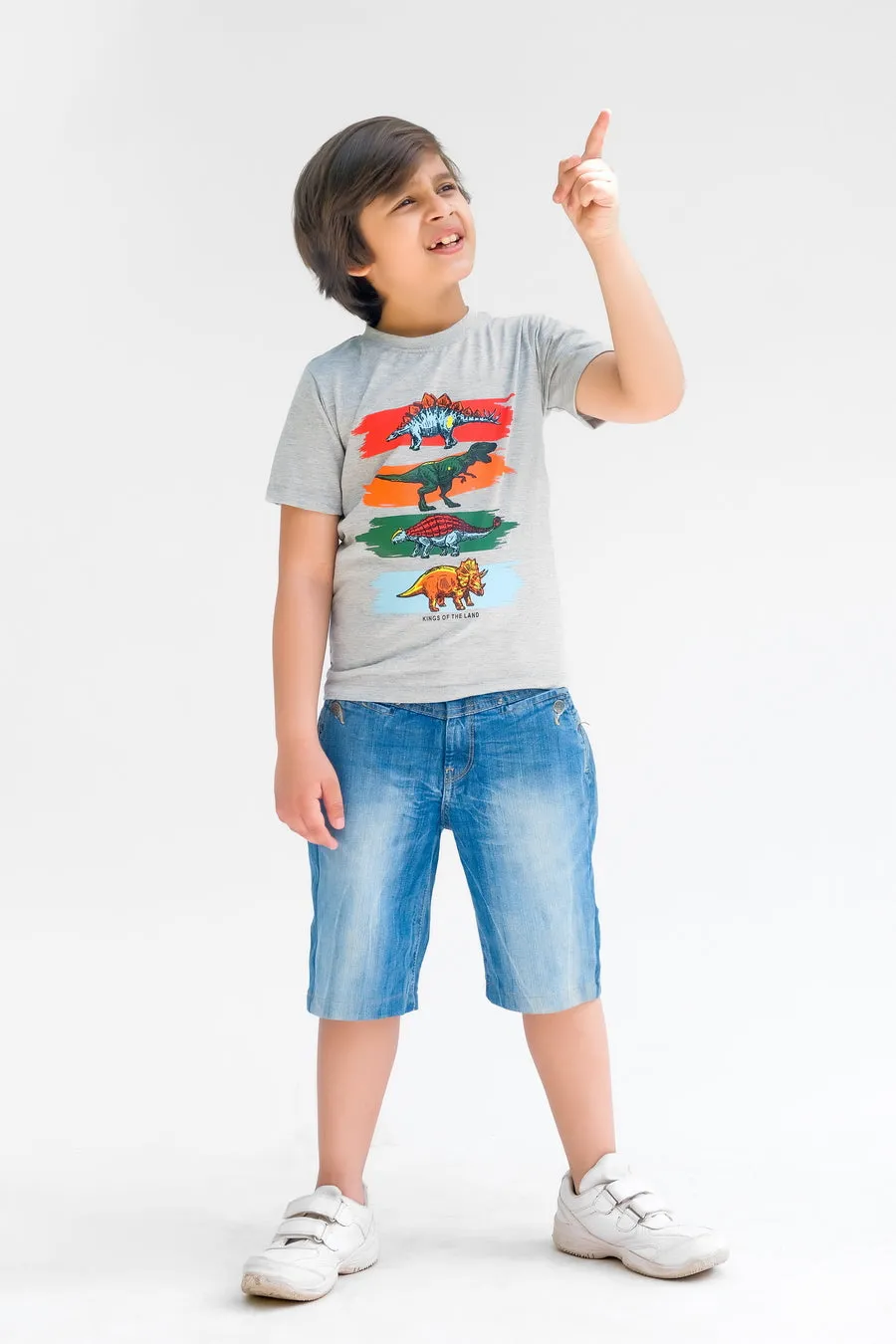 Kings of the Land Half Sleeves T-shirts for Kids - Grey