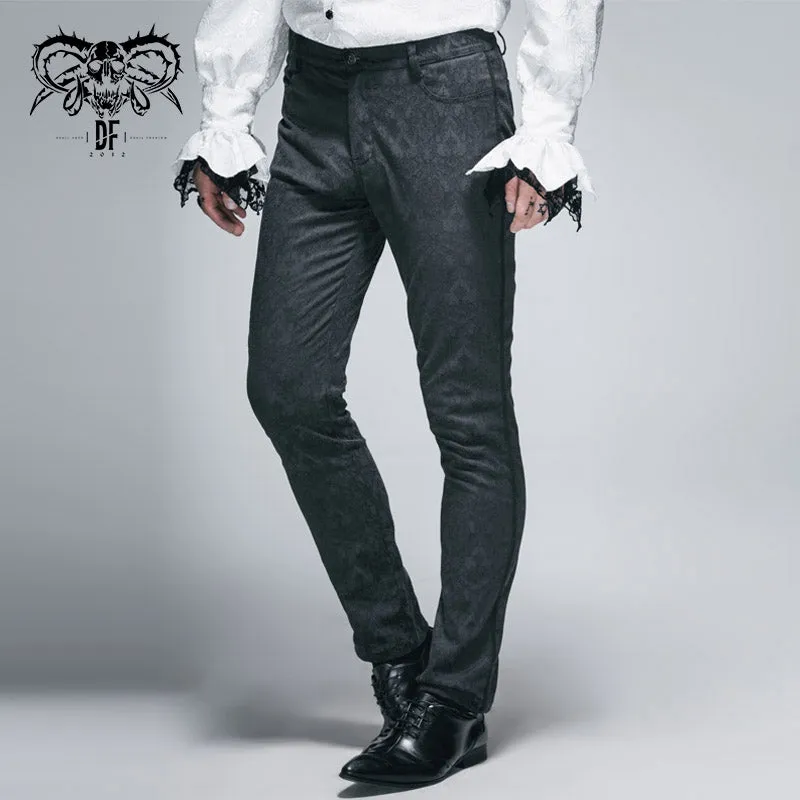 PT028 party wearing Gothic jacquard classic style black men trousers