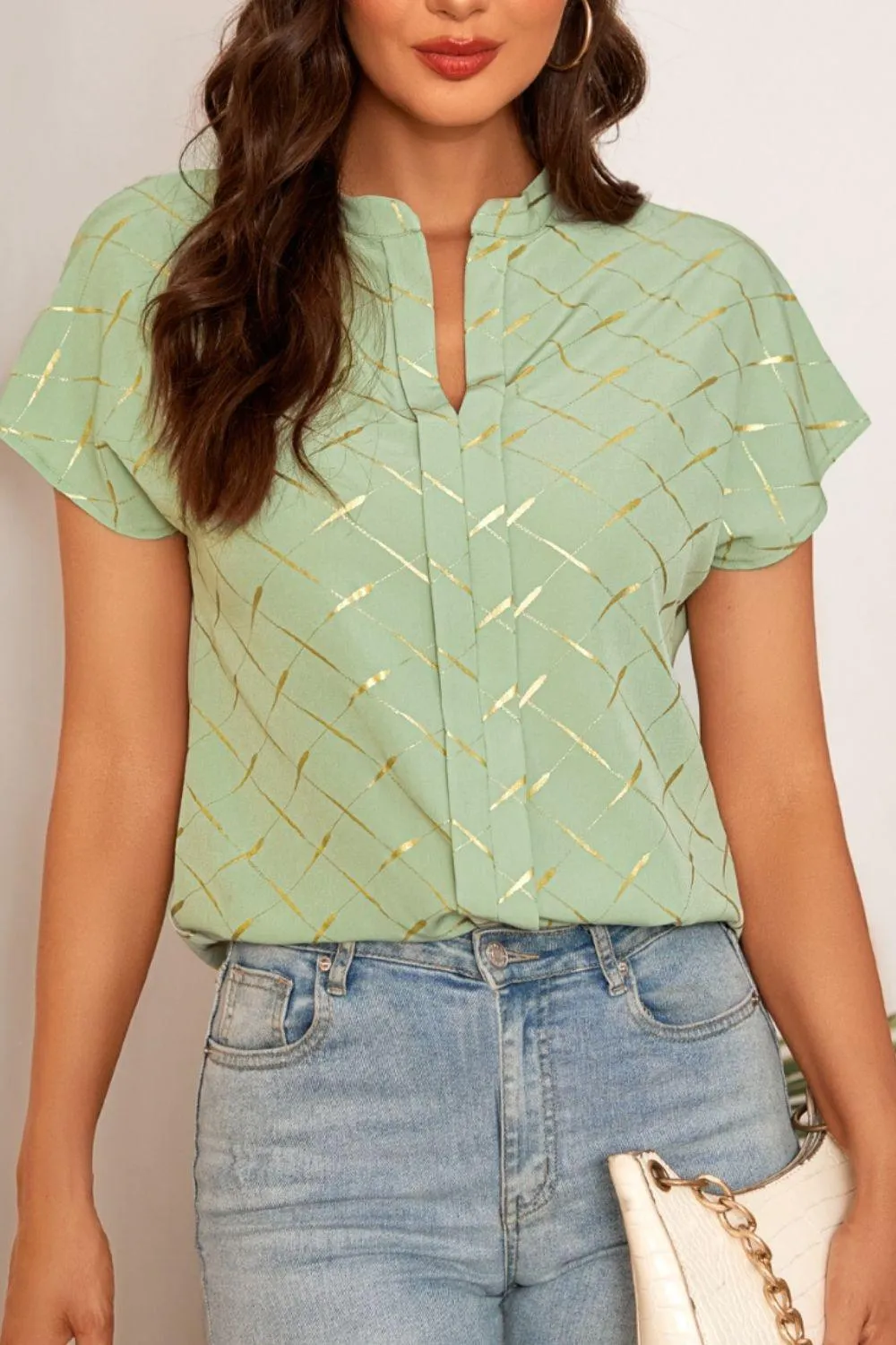 Stylish Everyday Notched Neck Short Sleeve Blouse