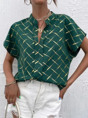 Stylish Everyday Notched Neck Short Sleeve Blouse
