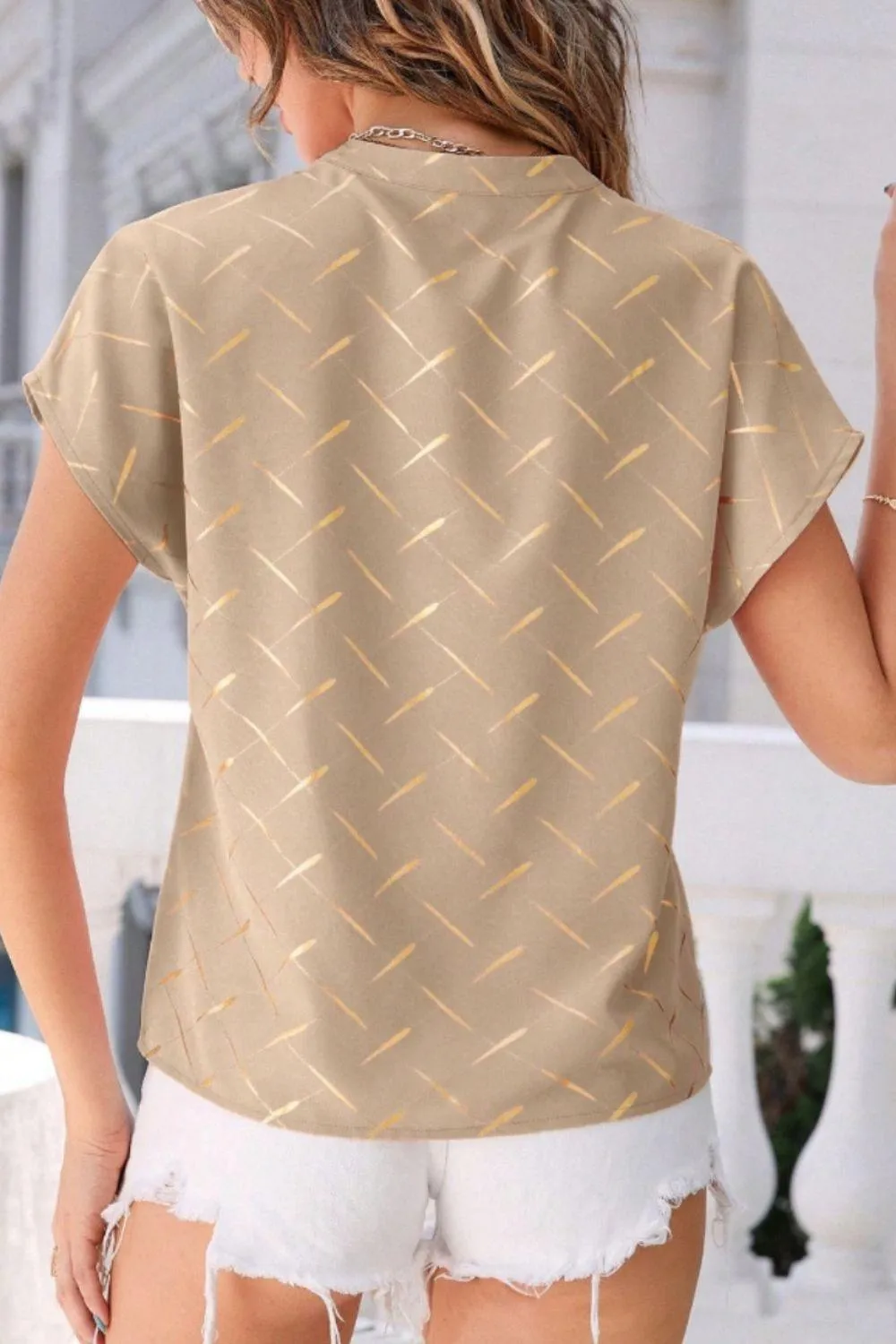 Stylish Everyday Notched Neck Short Sleeve Blouse