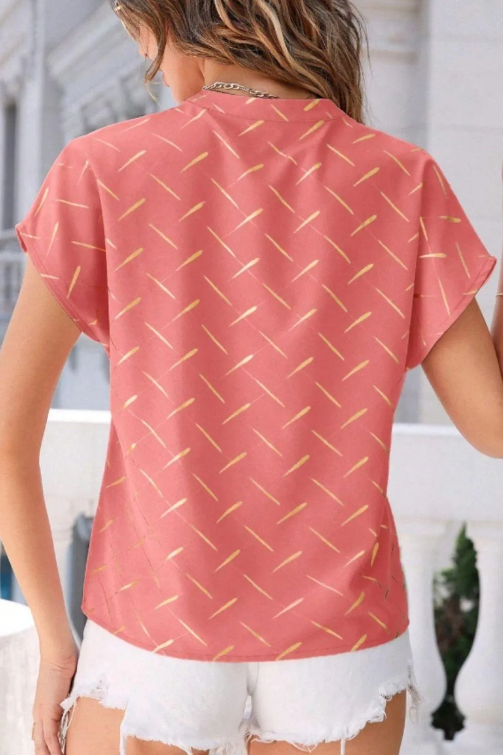 Stylish Everyday Notched Neck Short Sleeve Blouse
