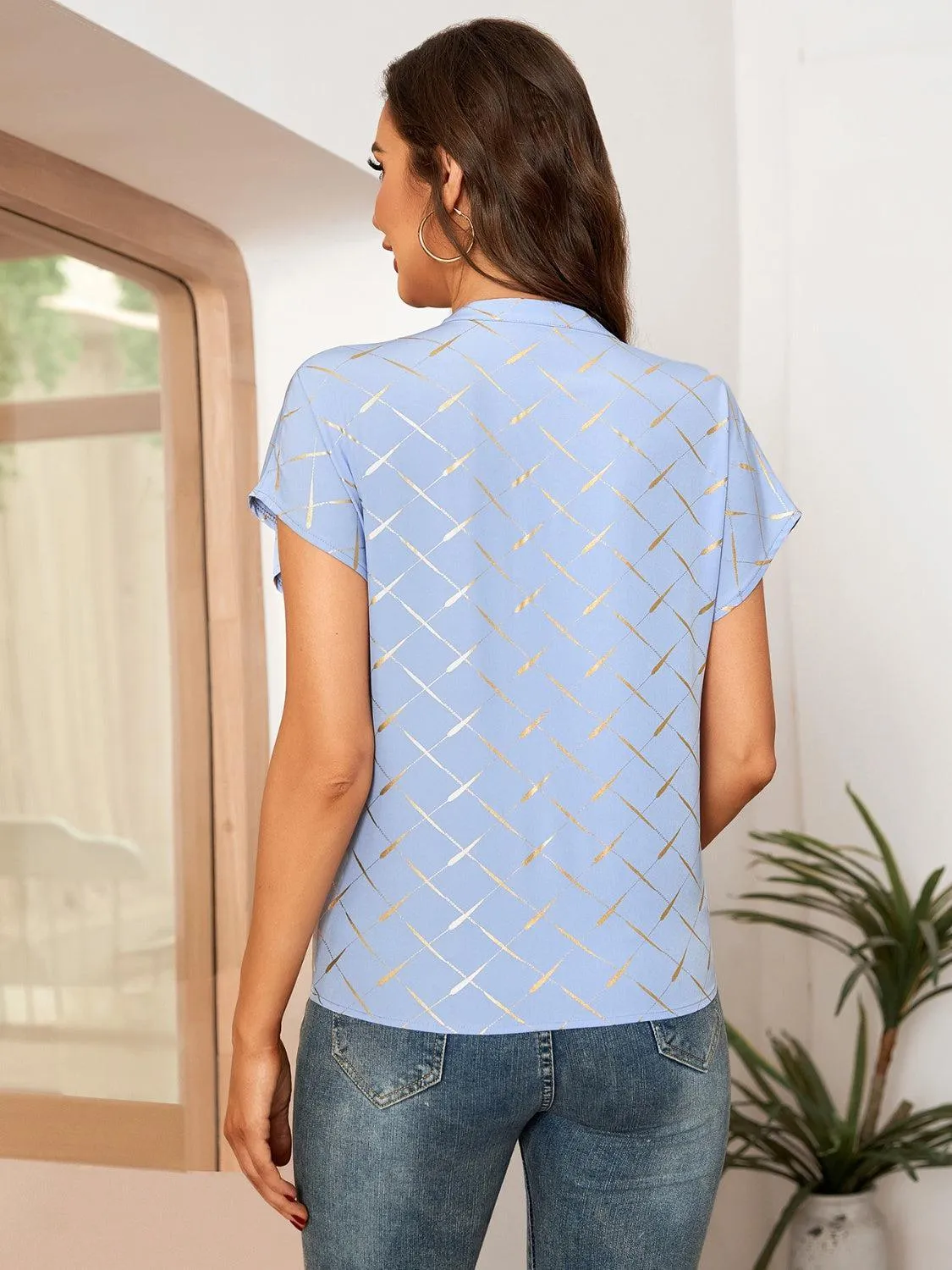 Stylish Everyday Notched Neck Short Sleeve Blouse