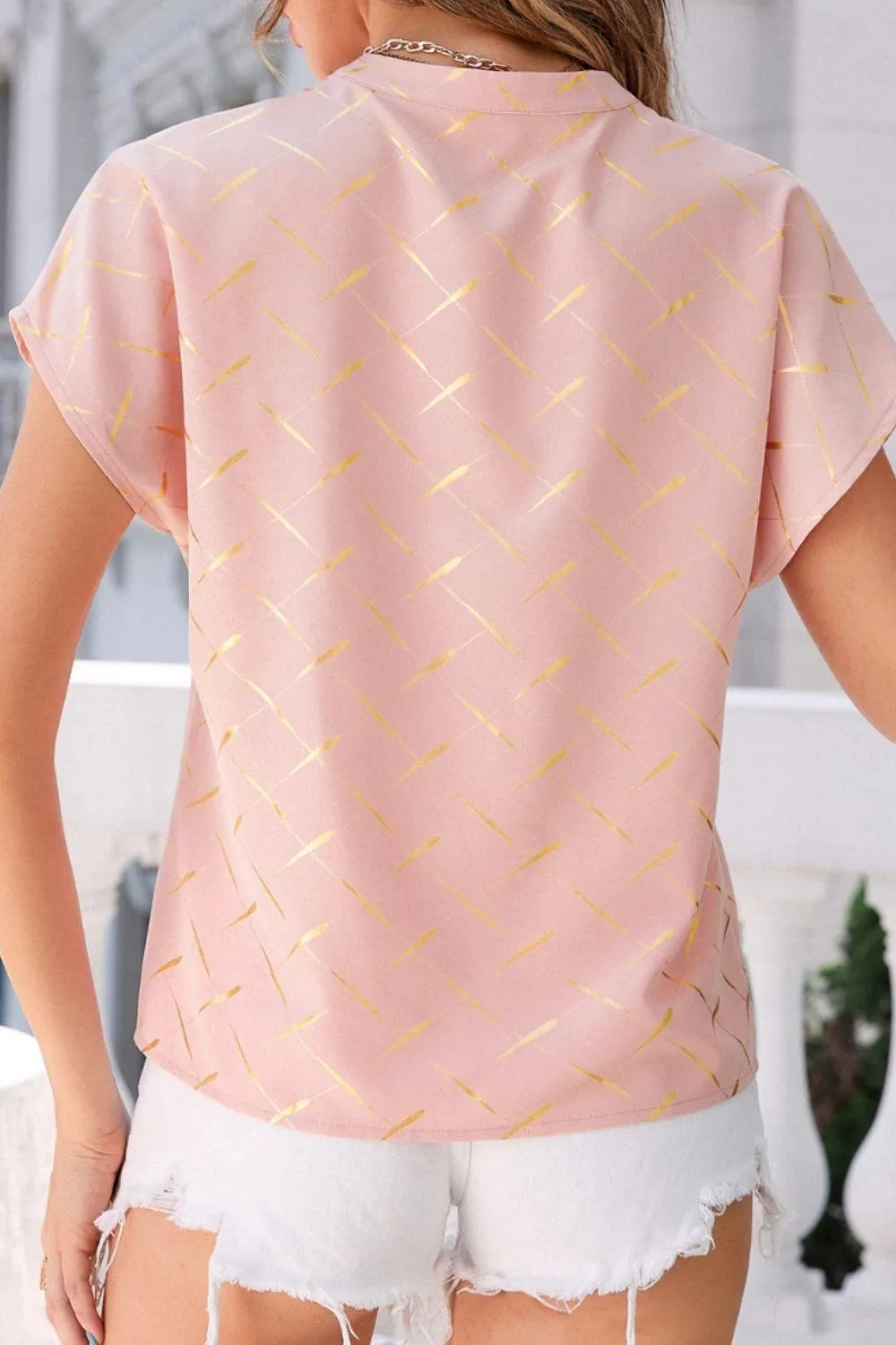 Stylish Everyday Notched Neck Short Sleeve Blouse
