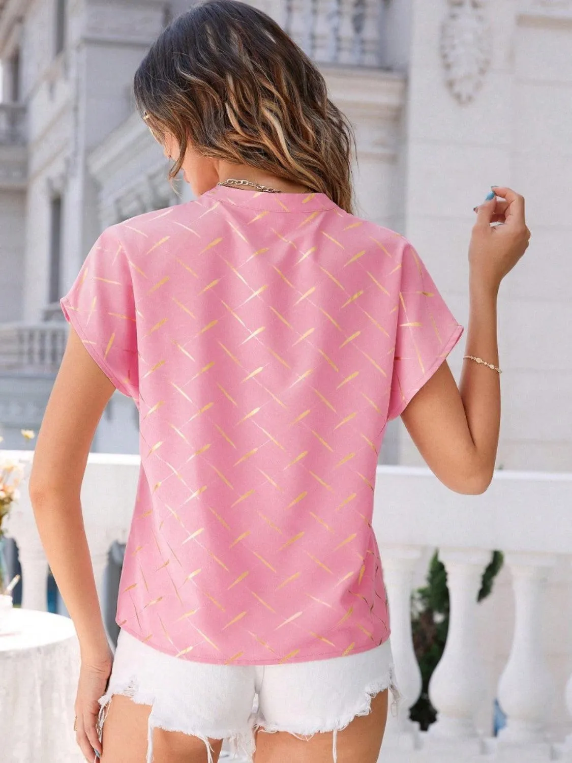 Stylish Everyday Notched Neck Short Sleeve Blouse