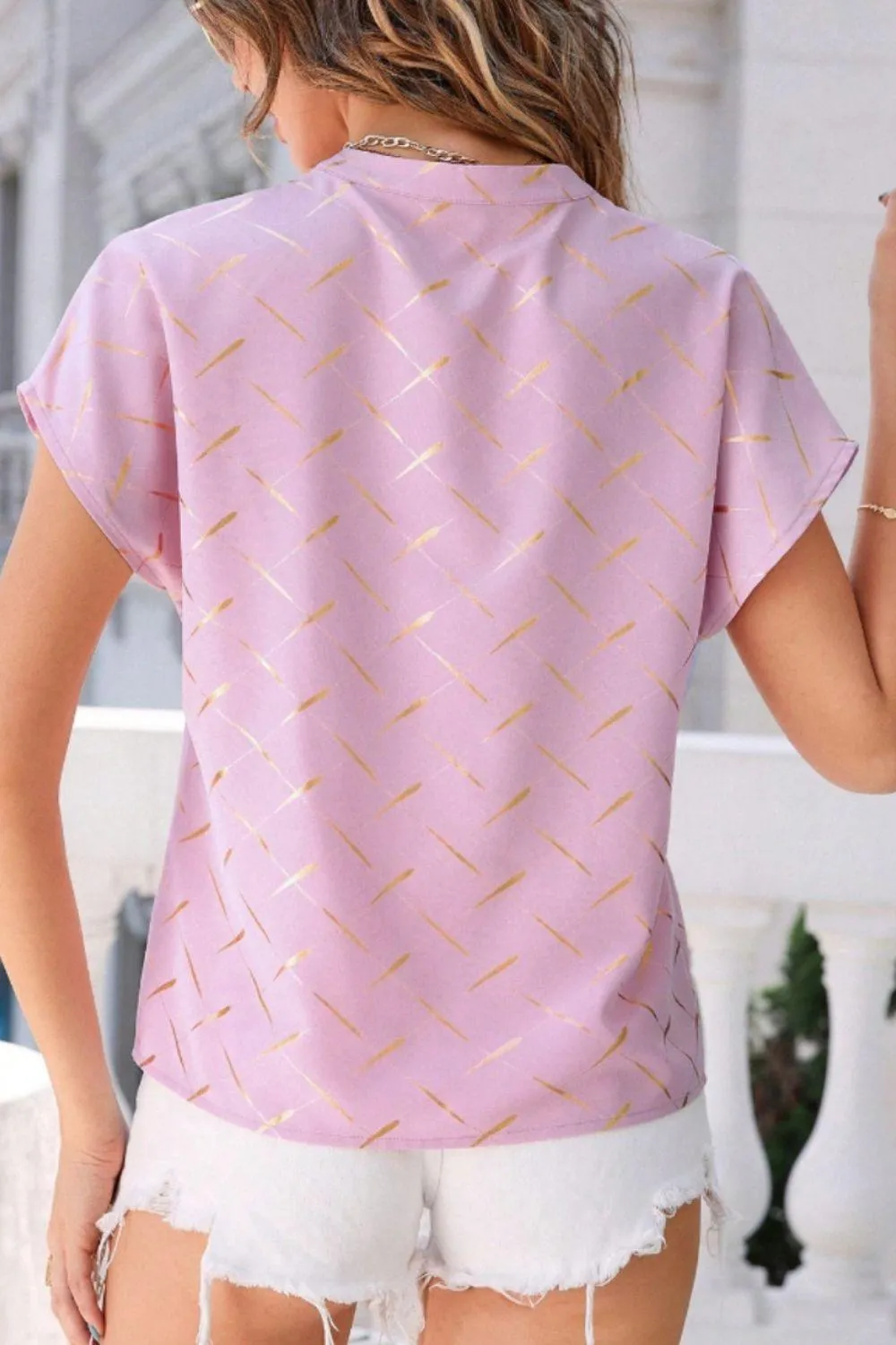 Stylish Everyday Notched Neck Short Sleeve Blouse