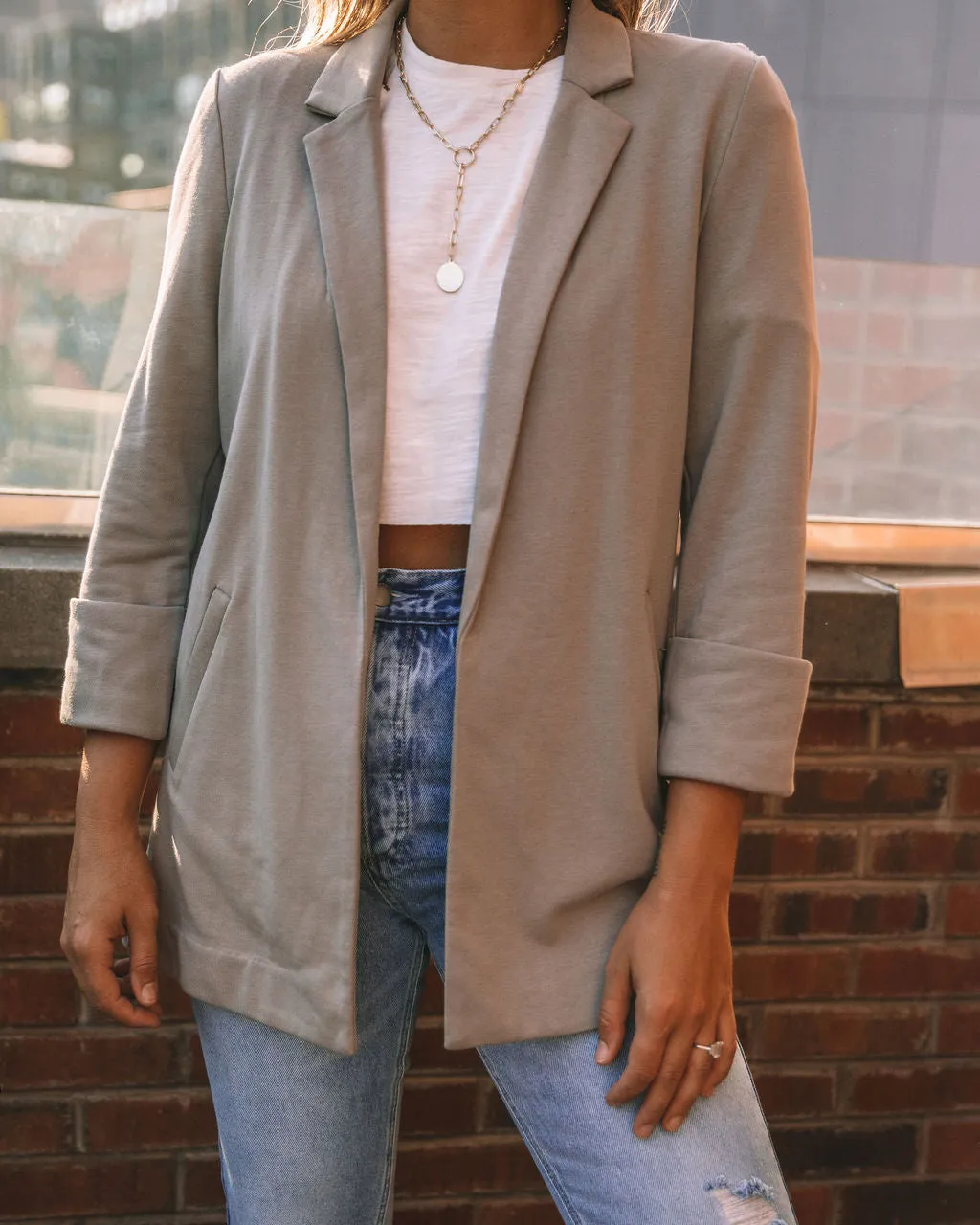 TastyHottie - Moore Cotton Pocketed Blazer - Taupe