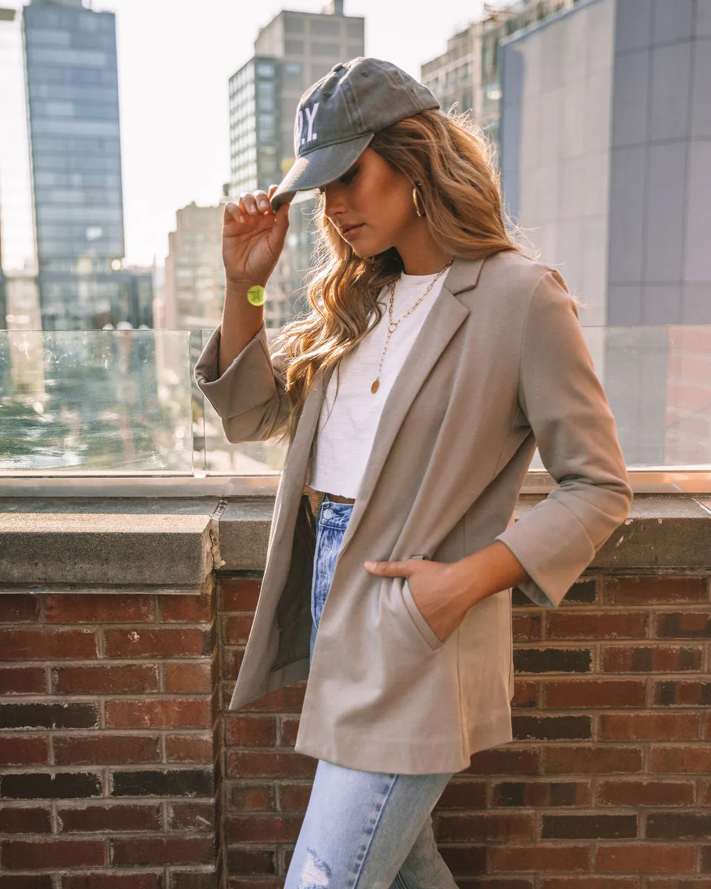 TastyHottie - Moore Cotton Pocketed Blazer - Taupe