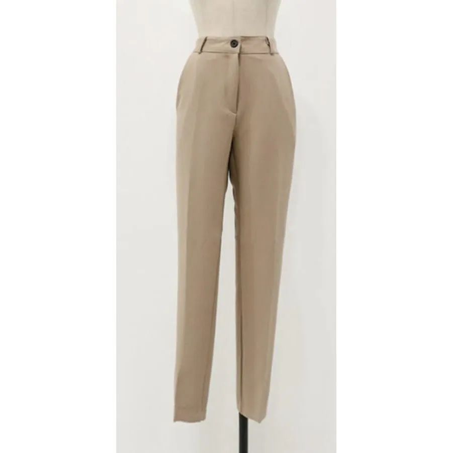 Women's Formal Corporate Fashion 2 (Two) Piece Pants and Jacket Set (Beige)