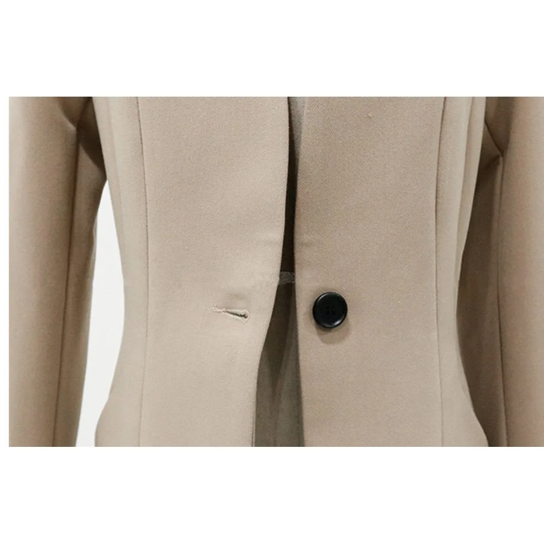 Women's Formal Corporate Fashion 2 (Two) Piece Pants and Jacket Set (Beige)